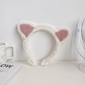 Serre-tête oreilles de chat en peluche blanc et rose, accessoire cheveux doux - Blanc