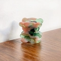 Pince à cheveux ours en acétate marbré rose et vert avec lettrage doré fait main - 2.3cm / Rose et Vert