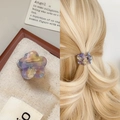 Blue-purple gradient acetate flower hair clip shown on model and flat lay - Dreamy Purple