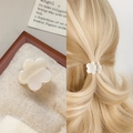 Floral acetate hair claw clip in creamy pearl white for delicate styling accents - Iridescent White