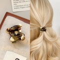 Pince à cheveux ours en acétate écaille de tortue avec lettrage France Handmade - 2.3cm / Chocolat Floral