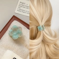 Small floral acetate hair claw clip with green marble pattern for side hair styling - Turquoise Green