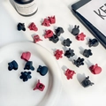 Mini hair claw clips set in matte black and burgundy featuring flower and rabbit shapes - Red Black Mixed