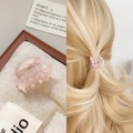 Pink marble texture small hair claw clip shown on wood tray and styled in blonde hair - Butterfly Design / 3cm / Water Pink