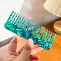 Handheld groen en blauw marmeren acetaat haarkam met brede tanden voor styling gemak - 13cm / Vintage Groen