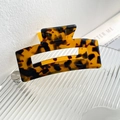 Elegant tortoise shell patterned rectangular acetate hair claw clip with glossy finish - Square Style - Coffee Tortoiseshell