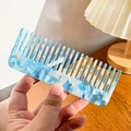 Elegant blue marble acetate hair comb with wide teeth and anti-static texture - 13cm / Ice Crystal Blue