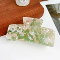 Rectangle acetate hair claw clip with emerald green and cream marble texture finish - Pink & Green / 10.5cm