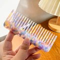 Elegant marble patterned acetate hair comb with colorful anti-static wide teeth - 13cm / Dreamy Purple