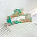 Rectangle mosaic acetate hair claw clip with mint green and orange pastel patterns - Square Style - Iridescent Green