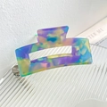 Colorful marbled acetate hair claw clip with rectangular shape and translucent finish - Square Style - Iridescent Purple