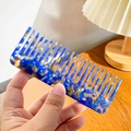 Blue marble acetate wide-tooth comb for hair styling with anti-static features - 13cm / Vintage Deep Blue