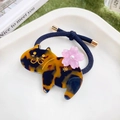 Katzen-Haargummi aus Acetat mit Schildpattmuster und rosa Blumendetails - Kaffee Schildpatt