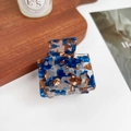 Square acetate hair claw clip with dark blue and gold marble pattern for women - Chocolate Blue / 5cm