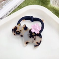 Katzen-Haargummi aus Acetat in Schildpatt-Optik mit rosa Blume und Gummiband - Beige Schildpatt