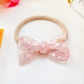 Pink marble texture acetate bow hair tie with France Handmade gold engraving - 5cm / Floral Pink