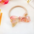 Pink marbled acetate bow hair tie with high elasticity and gold handmade lettering - 5cm / Metallic Purple
