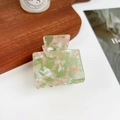 Green and marble texture acetate square hair claw clip for women's daily hair styling - Pink & Green / 5cm