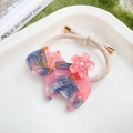 Elastico per capelli con ciondolo a gatto in acetato marmorizzato rosa e dettagli - Rosa Grigiastro 6cm