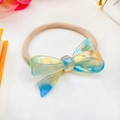 Blue and yellow gradient acetate bow hair tie with high elastic band for high ponytails - 5cm / Metallic Blue