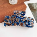 Rectangle hair claw clip in blue and brown marble pattern with acetate finish - Chocolate Blue / 10.5cm