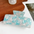 Blue and white marble pattern acetate hair claw clip with rectangle hollow design - Dreamy Blue / 10.5cm