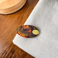 Elegant oval amber tortoiseshell hair clip with a gold logo on a soft fabric pouch - Blue Coffee (4*2.4cm)