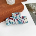 Blue and burgundy terrazzo patterned acetate hair claw clip with a wave design finish - Mixed Blue / 7.5cm