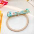 Élastique à cheveux nœud en acétate marbré vert et rose avec corde beige souple - Blanc Rose Bleu 6.5cm