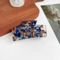 Blue and brown marble acetate hair claw clip with gold foil flakes and wavy hollow design - Chocolate Blue / 7.5cm