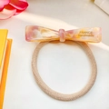 Élastique à cheveux nœud en acétate marbré rose avec ruban crème et texte fait main - Rose Floral 6.5cm