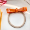 Élastique à cheveux avec nœud en acétate orange vif et lettrage doré fait main élégant - Orange 6.5cm