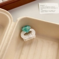 Elegant white striped acetate hair claw clip with emerald green gemstone decoration - Small 3.5cm