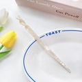 Minimalist cream marble acetate hair pin with twisted spiral design for bun styling - Marble White / 17.5cm
