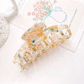 Hollow acetate shark hair claw with yellow and blue marble pattern for women - Keel Orange Crystal / 9.5CM