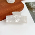 Minimalist white marble pattern rectangle acetate hair claw clip with glossy finish - Gem White / 7.5cm