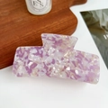 Elegant rectangle hair claw clip with purple marble pattern made of acetate resin - Floral Purple / 10.5cm