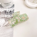 Geometric acetate hair claw clip with green and cream marble pattern for women - Pink & Green / 7.5cm