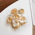 French vintage five-petal flower hair claw clip in amber yellow and blue patterns - Camouflage Yellow Blue