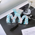 Blue and white marble acetate hair claw clip with a wavy design for women's hairstyling - M-Shaped Dreamy Blue / 9cm