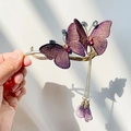 Fermaglio per capelli con farfalla ricamata viola, nappe dorate e piccoli cristalli - 11.5CM / Viola