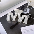 White marble texture acetate hair claw clip with a stylish wavy hollow design for women - M-Shaped Gemstone White / 9cm