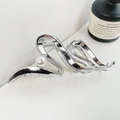 Silver wavy metal hair claw clip with large pearl accent for elegant updos - Silver 12CM
