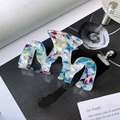Colorful wave-shaped acetate hair claw with marble texture and trendy hollow-out design - M-Shaped Mixed Blue / 9cm
