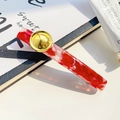 Fermaglio per capelli in acetato marmorizzato rosso con dettaglio bottone dorato - Rosso e Bianco 8.5CM