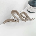 Matte brown oversized wave hair claw clip featuring a single large white pearl detail - Khaki 12CM