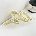 Creamy yellow wave hair claw clip with large white pearl accent for elegant styling - Creamy Yellow 12CM