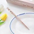 Beige acetate hair fork with spiral twist design and marble texture for buns - Floral Beige / 17.5cm