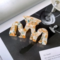 Chic acetic acid hair claw clip with cream, orange, and blue marble wave texture - M-Shaped Orange Crystal / 9cm