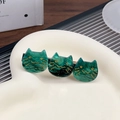 French retro hair clip with three green marble-textured cats and gold detailing - Deep Green 6.5CM